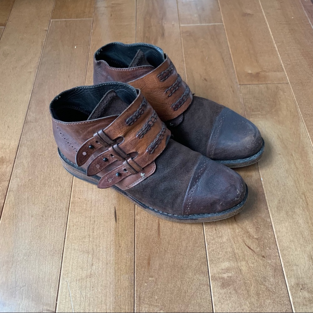 Rag & Bone brown leather and suede dress shoes with three straps